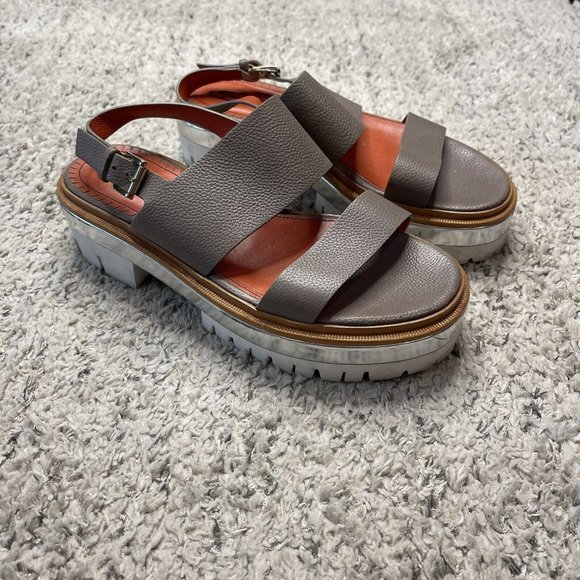 SANTONI Luxury Strappy Italian Platform Sandals Chunky Wide Rubber Bottom36.5